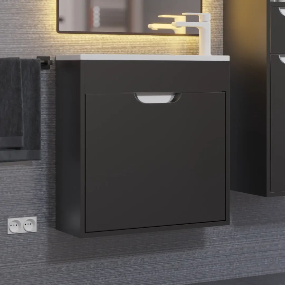 Тумба с раковиной для ванной Uperwood Modul 60 см, подвесная, матовая, черная