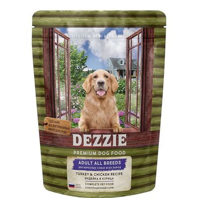 Сухой корм для взрослых собак DEZZIE Adult Dog с индейкой и курицей, Пакет 800 г