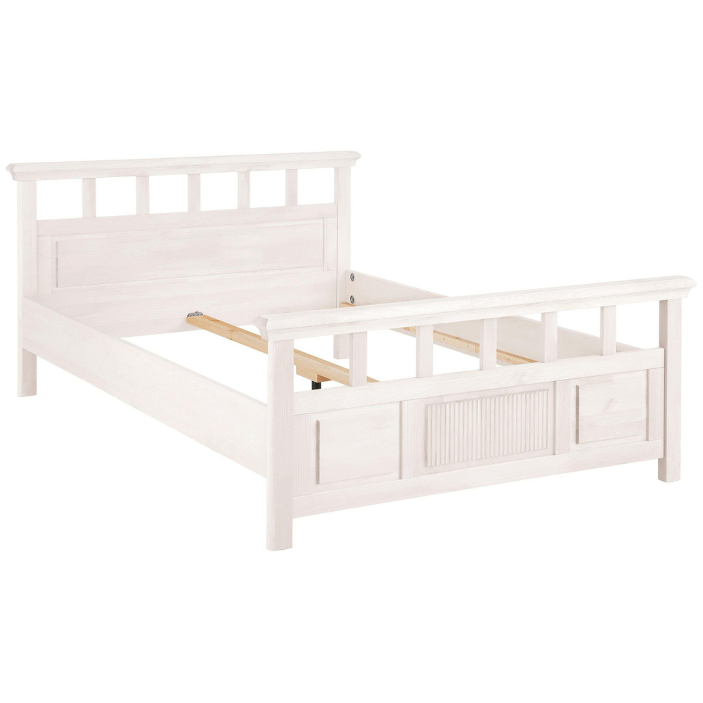 Двуспальная кровать 140х200 см Минск белая, из массива сосны в классическом стиле, с изголовьем, на ножках