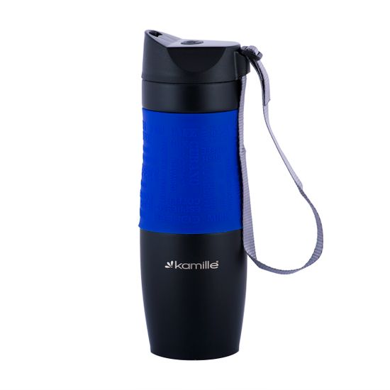 Термокружка 480 мл. из нержавеющей стали Kamille KM-2067 с TPR-вставкой и ремешком