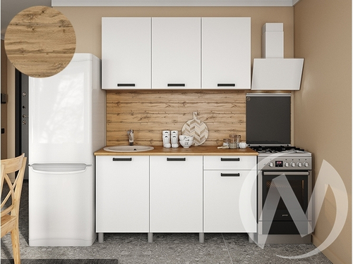 Кухня Кьяра 1.5м (корпус белый/карбон фарфор) 26мм дуб вотан