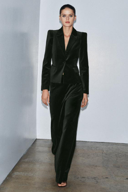 ZARA БАРХАТНЫЕ БРЮКИ FLARE ZW COLLECTION, ЗЕЛЕНЫЙ