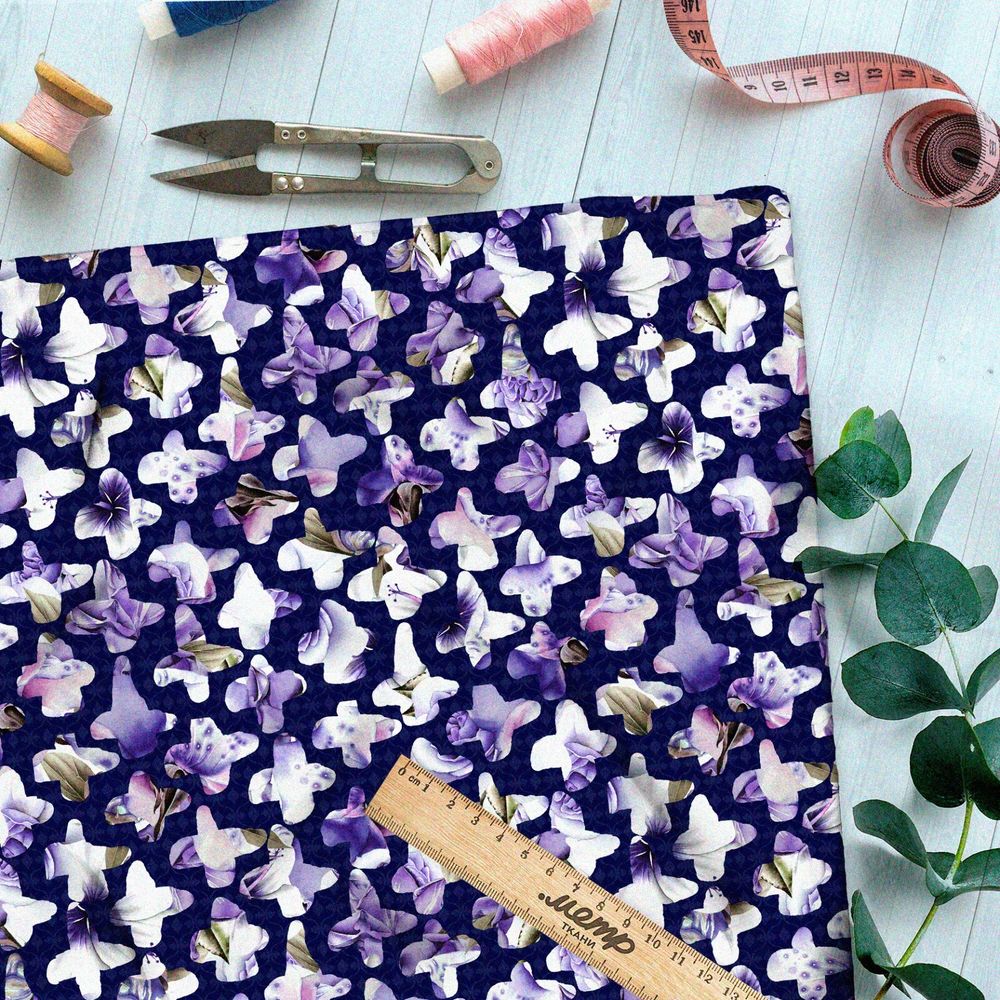 Ткань блэкаут завуалированная сирень на фиолетовом фоне