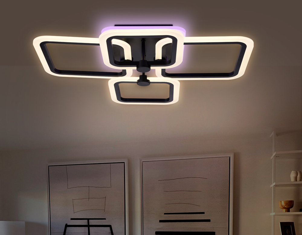 Потолочный светодиодный светильник с пультом FA531/2+2 BK черный 105W 580*420*130 (ПДУ РАДИО 2.4G)