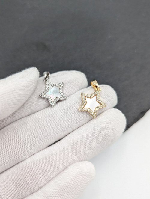 Подвеска звезда с перламутром и фианитами