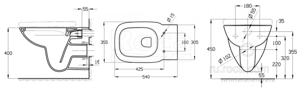 Чаша Roca Debba подвесная rimless 34699L00Y