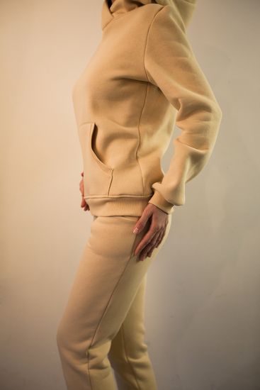 Костюм с капюшоном из футера с начесом   - сливочный
