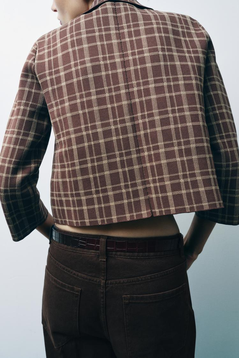 ZARA ЖАКЕТ В КЛЕТКУ, КОРИЧНЕВЫЙ/ЭКРЮ