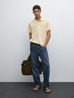 Massimo Dutti Футболка-поло из хлопка, ванильный