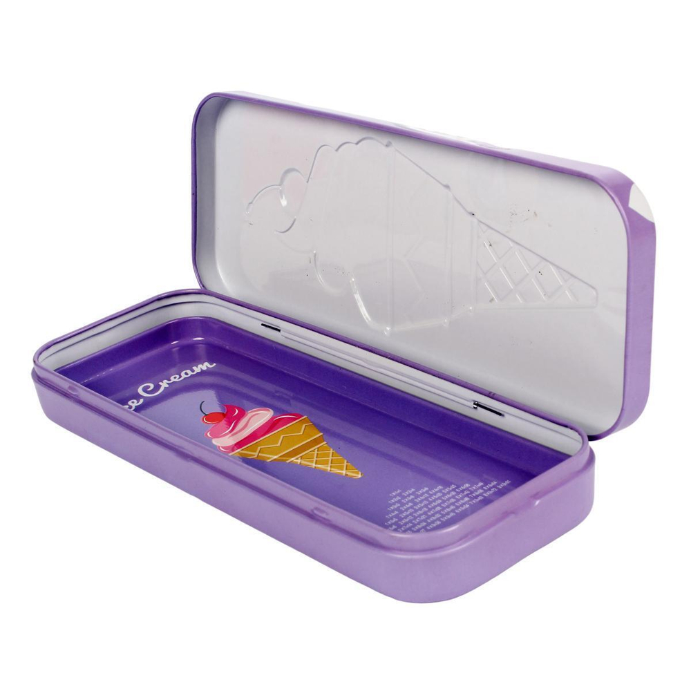 Пенал металлический "Ice cream" с допотсеком, 21,5*8*2,7см, 4 вида микс