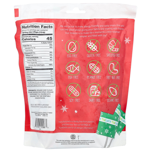 YumEarth, Органические леденцы, перечная мята, 30 леденцов в упаковке, 186 г (6,5 унции)