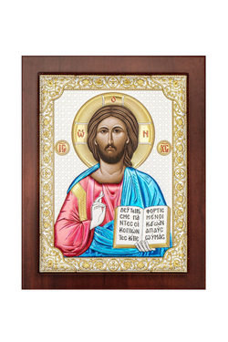 Спаситель, икона прямоугольная с рамкой, красное дерево, эмаль 185х235