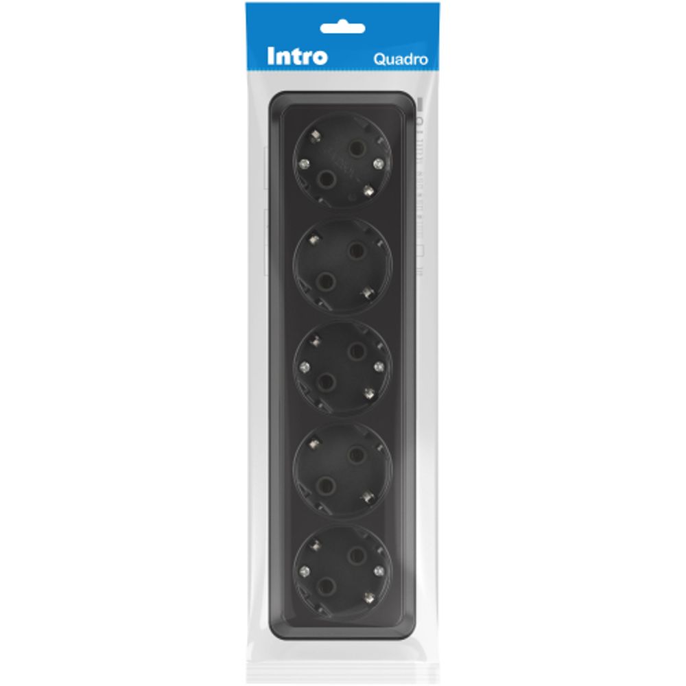 Розетка Intro Quadro 2-210-05 пятерная с заземлением 5х2P+E 16А-250В IP20 ОУ антрацит | Intro