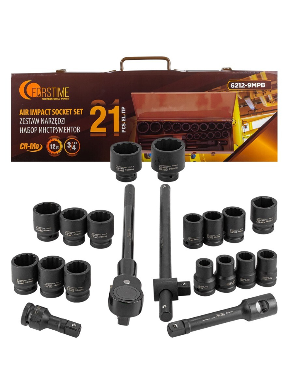 Набор инструментов ударных 21пр. 3/4''(12гр.) FORSTIME FT-6212-9MPB