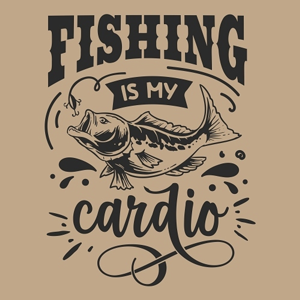 принт PewPewCat Fishing is my cardio для бежевой футболки