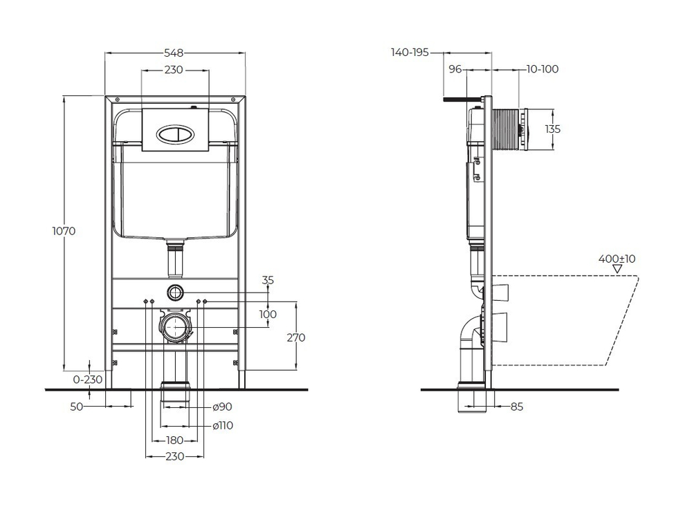 Инсталляция для подвесного унитаза BelBagno BB026/BB041CR с панелью смыва, хром глянцевый