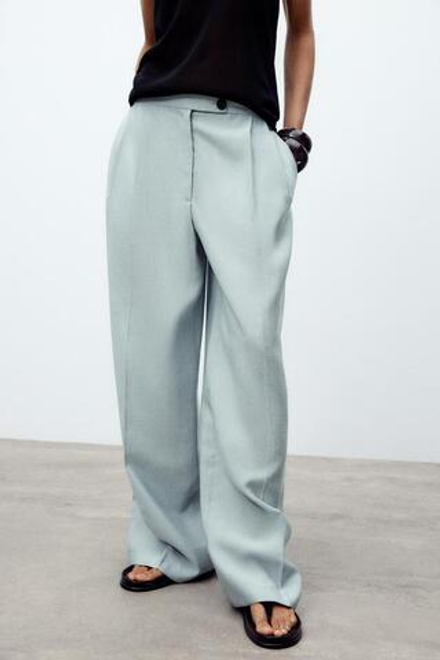 ZARA БРЮКИ С ЗАЩИПАМИ — ZW COLLECTION, ГОЛУБОЙ