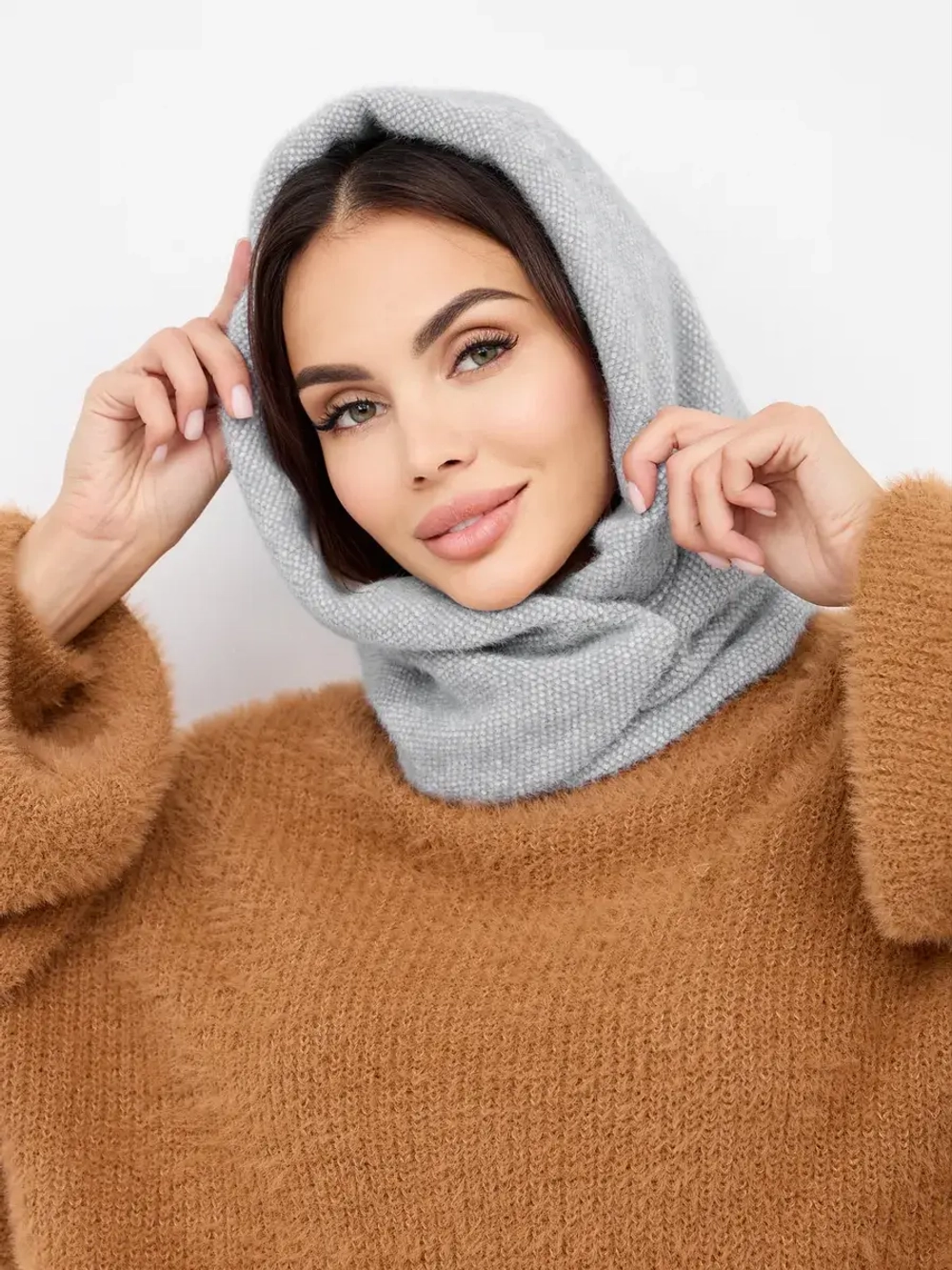 Капор зимний вязаный капюшон на флисе