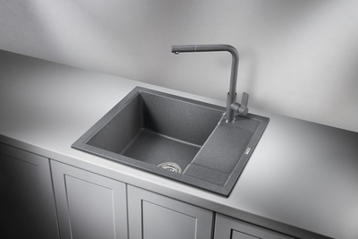 Granula 6002, ГРАФИТ (ЧЁРНО-СЕРЫЙ), кухонная мойка, кварц