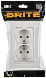 BRITE Розетка 2-местная с заземлением без защитных шторок плоская 16А в сборе РСПл12-3-БрБ белый IEK