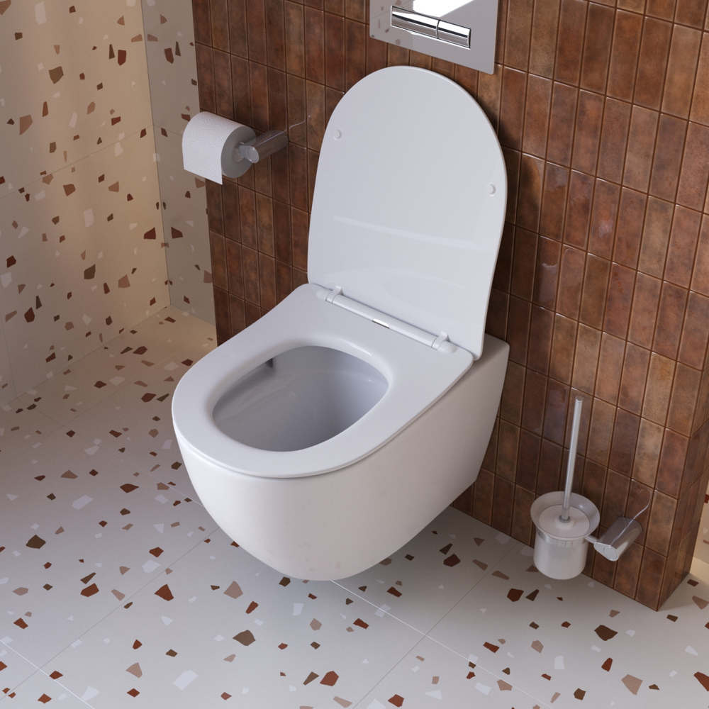 Унитаз подвесной безободковый с сиденьем и смывом TORNADO Cezares STREAM-TOR CZR-2426-TH-TOR/SC