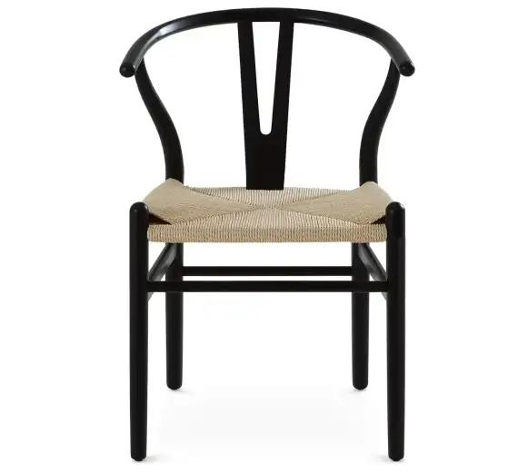 Стул Wishbone черный с бежевым сиденьем