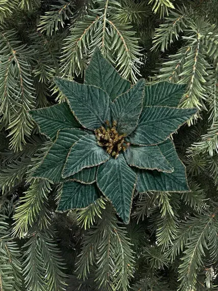 Декоративный цветок Пуансеттия 29 см., пыльно-зеленый, на клипсе, Christmas DeLuxe (89558)