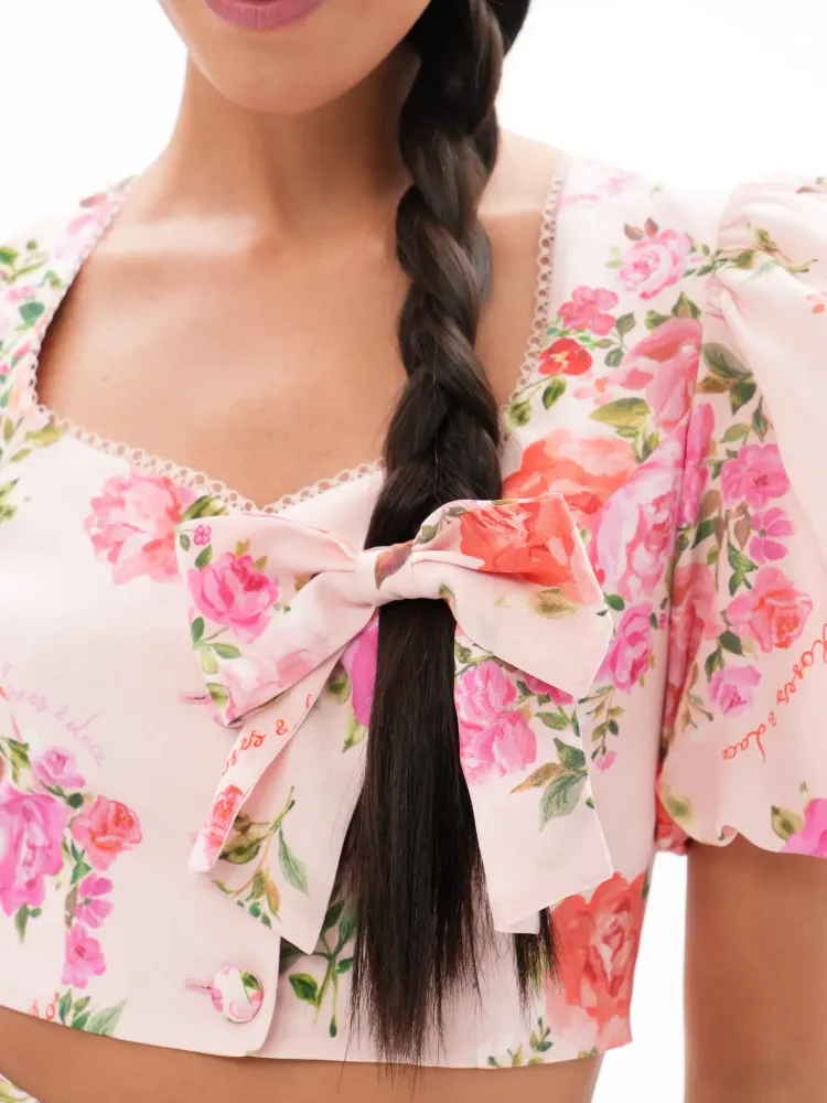 Mirella, заколка - бант светло-розовая из крепдешина со средними розовыми цветами