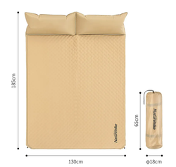 Коврик самонадувающийся с подушкой Naturehike, 185х130х2,5 см, двойной, желтый