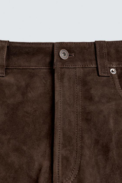 ZARA ПРЯМЫЕ БРЮКИ ИЗ ЗАМШИ, ТЕМНО-КОРИЧНЕВЫЙ