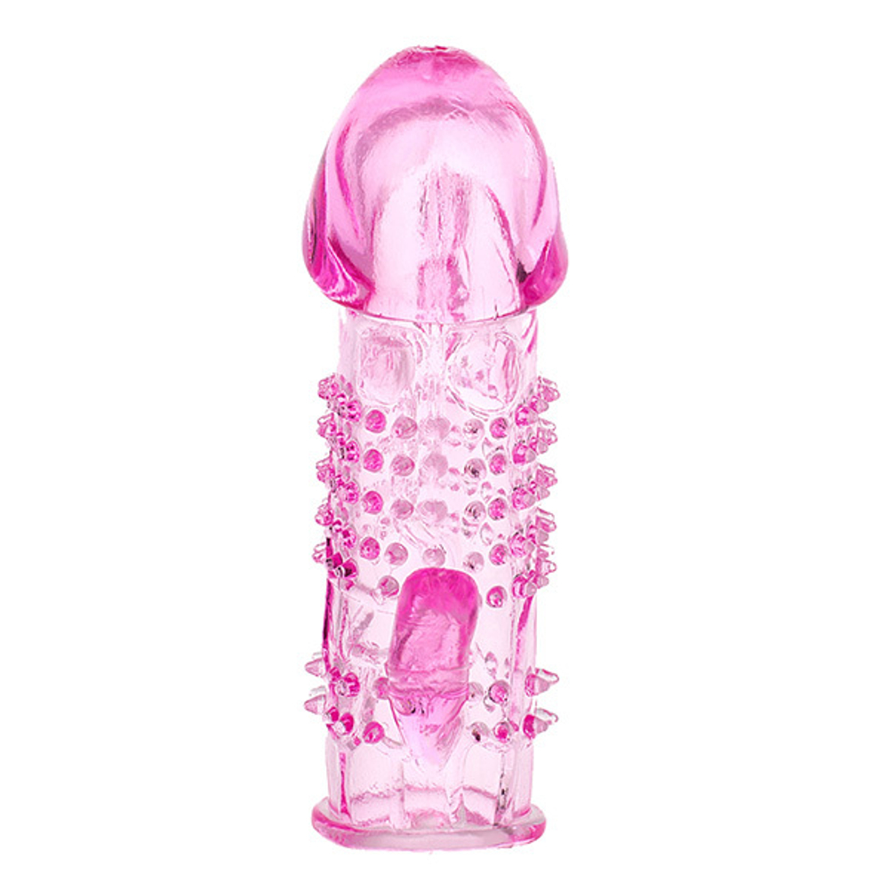 Розовая гелевая насадка 13см с шипами и клиторальным отростком ToyFa Basic 818017-3
