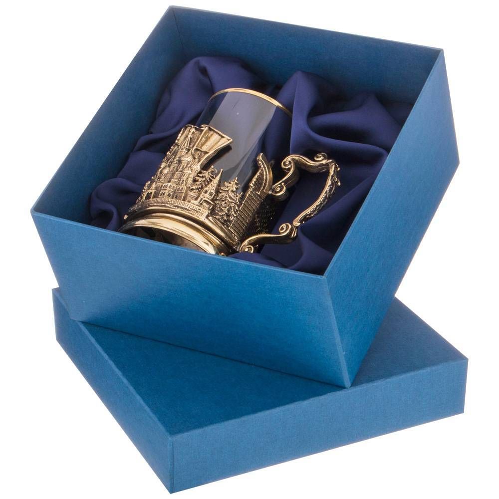 СТАКАН С ПОДСТАКАННИКОМ "ГЕРБ-ФЛАГ" 250 МЛ. ЖАРОПРОЧНОЕ СТЕКЛО С ПОЗОЛОЧЕННОЙ КАЕМКОЙ(КОР=1ШТ.)