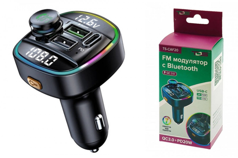 FM-трансмиттер  автомобильный TDS TS-CAF20 Bluetooth в прикуриватель