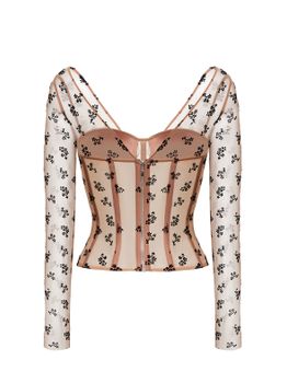 Топ корсетного типа из сетки с цветочным принтом