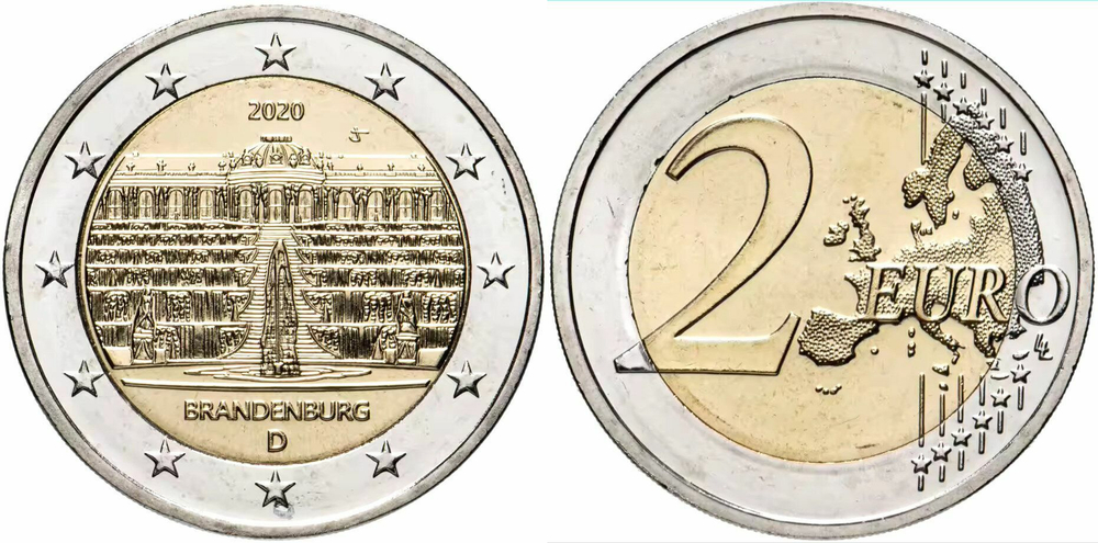 Германия 2 евро, 2020 Федеральные земли Германии - Бранденбург aUNC
