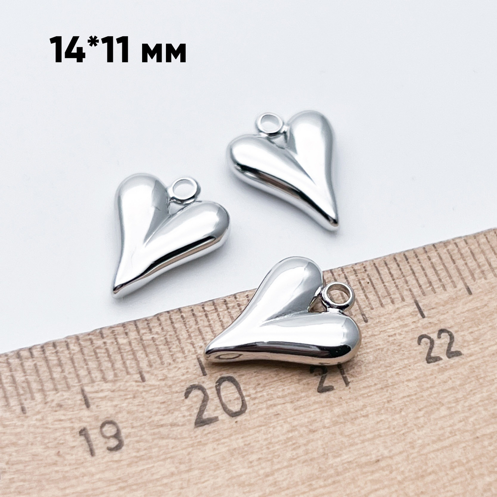 Подвеска Сердце, цвет серебро (родий), размер 14*11 мм, цена за 1 шт