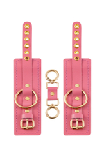 Розовые однослойные кожаные наручники