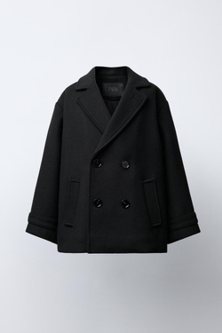 ZARA ПАЛЬТО ИЗ ШЕРСТЯНОЙ ТКАНИ, ЧЕРНЫЙ