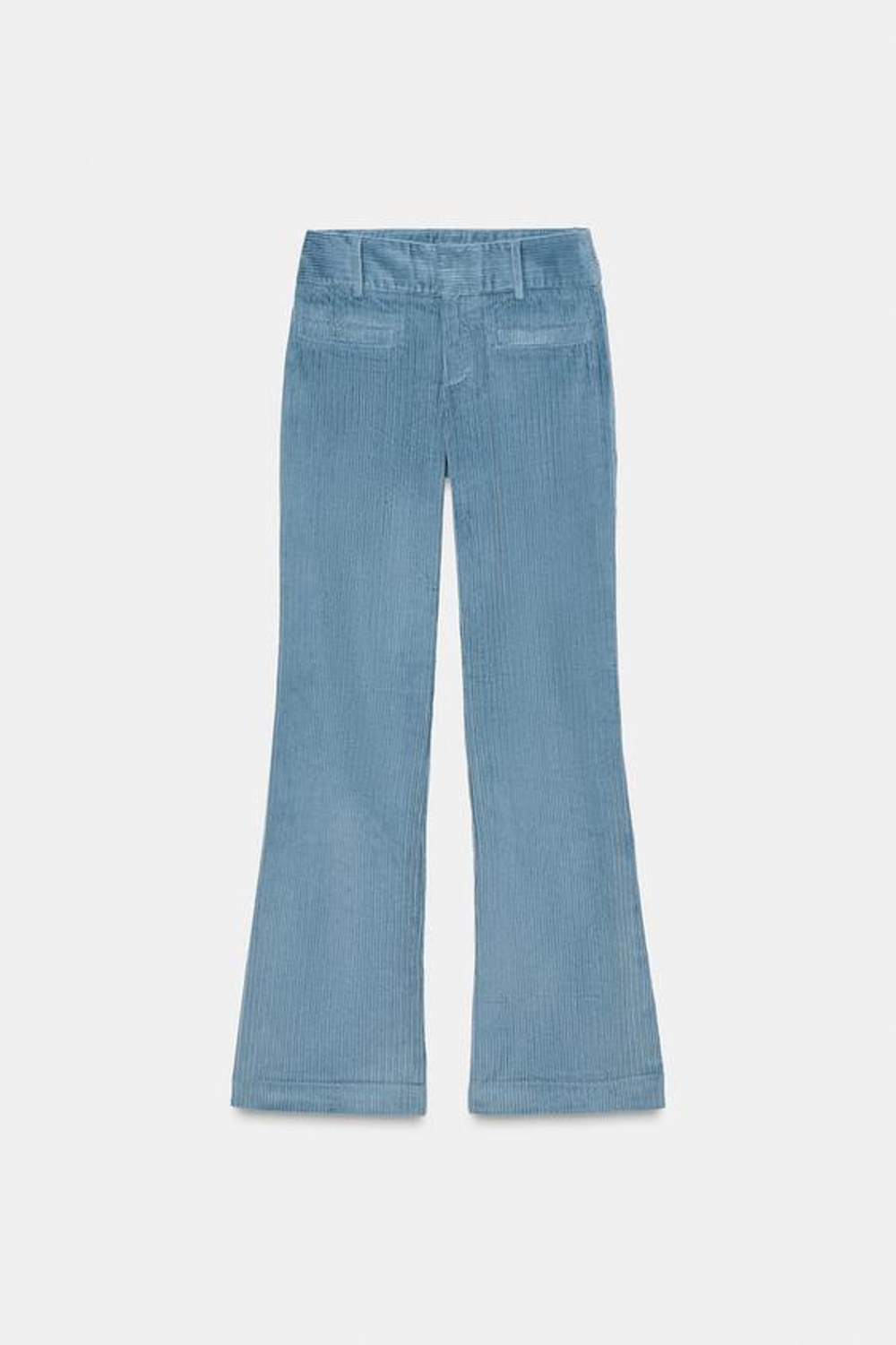 ZARA РАСКЛЕШЕННЫЕ БРЮКИ ИЗ ВЕЛЬВЕТА, ЛИНЯЛЫЙ ГОЛУБОЙ