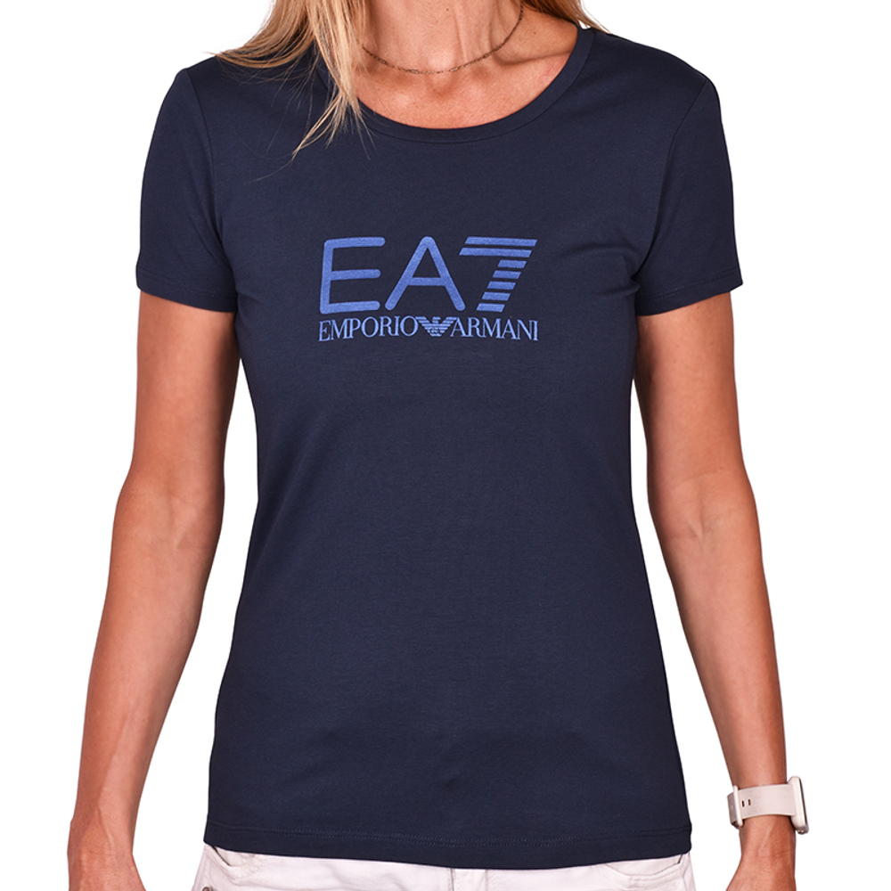 Женская теннисная футболка EA7 Woman Jersey T-Shirt - navy blue
