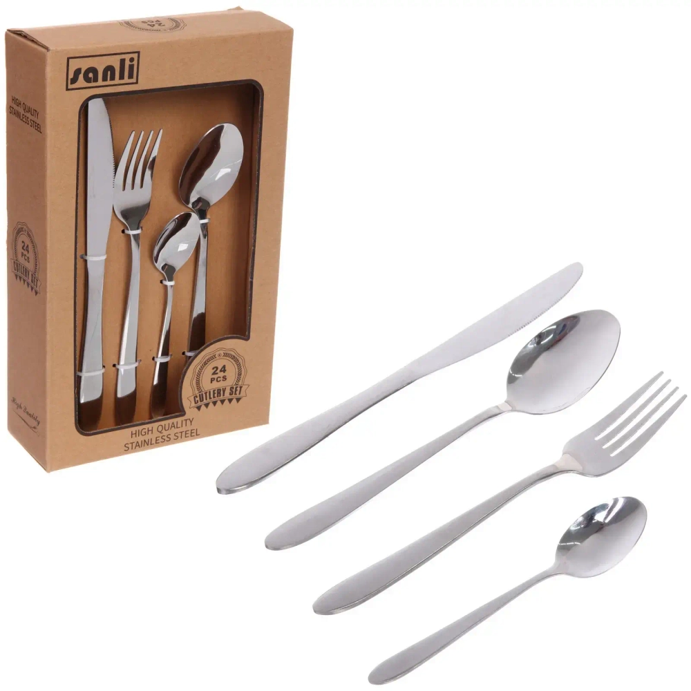 Набор столовых приборов «SANLI» 24шт (6ножей, 6вилок, 6ст.ложек, 6ч.ложек), классика,цвет серебро