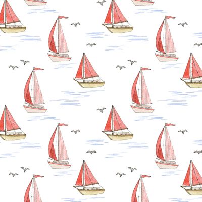 Красные кораблики на белом фоне