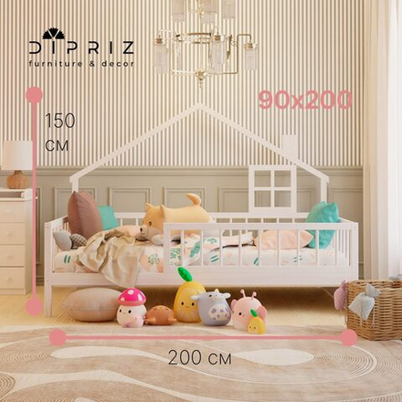 Кровать-домик односпальная 90х200 Локи с настилом из массива сосны для детской комнаты, белая