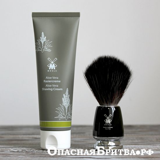 Набор для бритья MUEHLE, крем для бритья Алоэ Вера, черный помазок RYTMO с ворсом из фибры