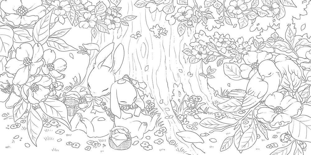 In the forest of a Fairytale full of flowers. Coloring Book
