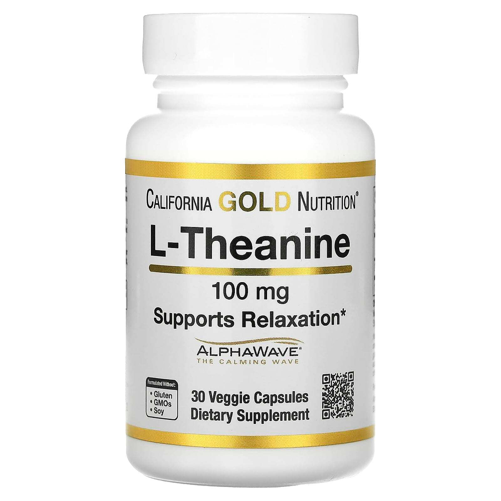 California Gold Nutrition, L-теанин, с AlphaWave, 100 мг, 30 растительных капсул