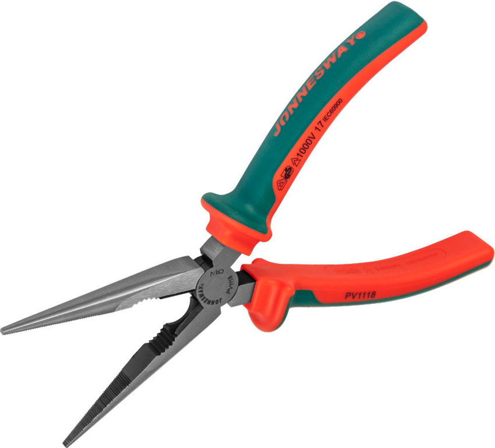 PV1118 Длинногубцы диэлектрические прямые с двухкомпонентными рукоятками, 200 мм