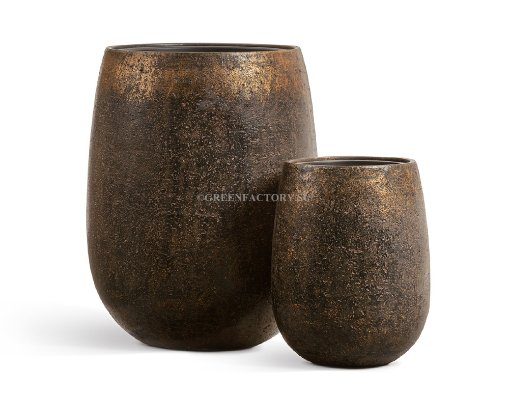Кашпо TREEZ Effectory - Metal - Округлая чаша - Rough с золотой патиной