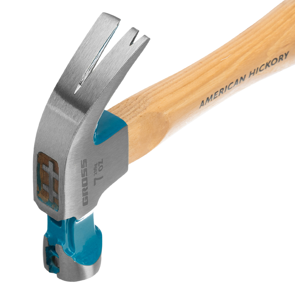 Молоток-гвоздодер, 200 г, угол 45, магнит, обрезиненная рукоятка American hickory GROSS