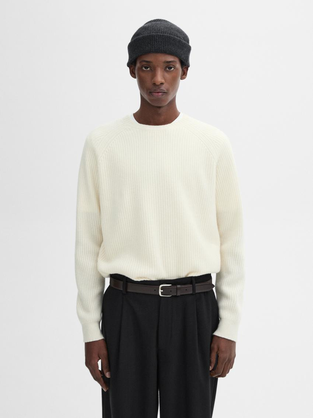 Massimo Dutti Свитер из смесовой шерсти, натуральный, кремовый